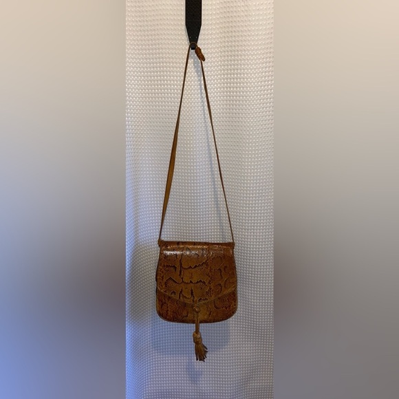 Women’s‎ VINTAGE Snake skin Leather Tan hippie boho crossbody/shoulder bag - Picture 4 of 16